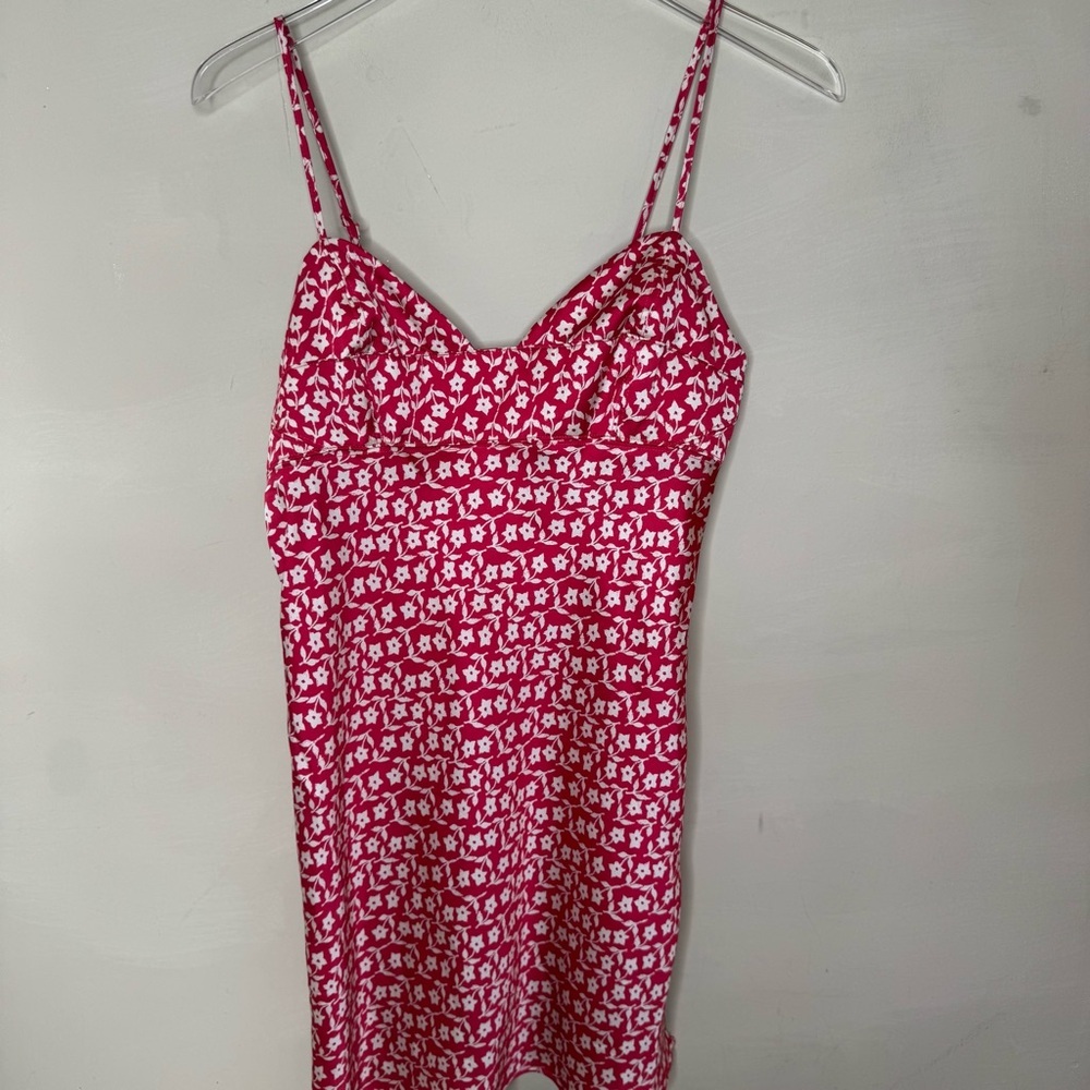 Free People pink Floral Mini Dress size small Spaghetti Strap Slip Dress - Picture 3 of 9